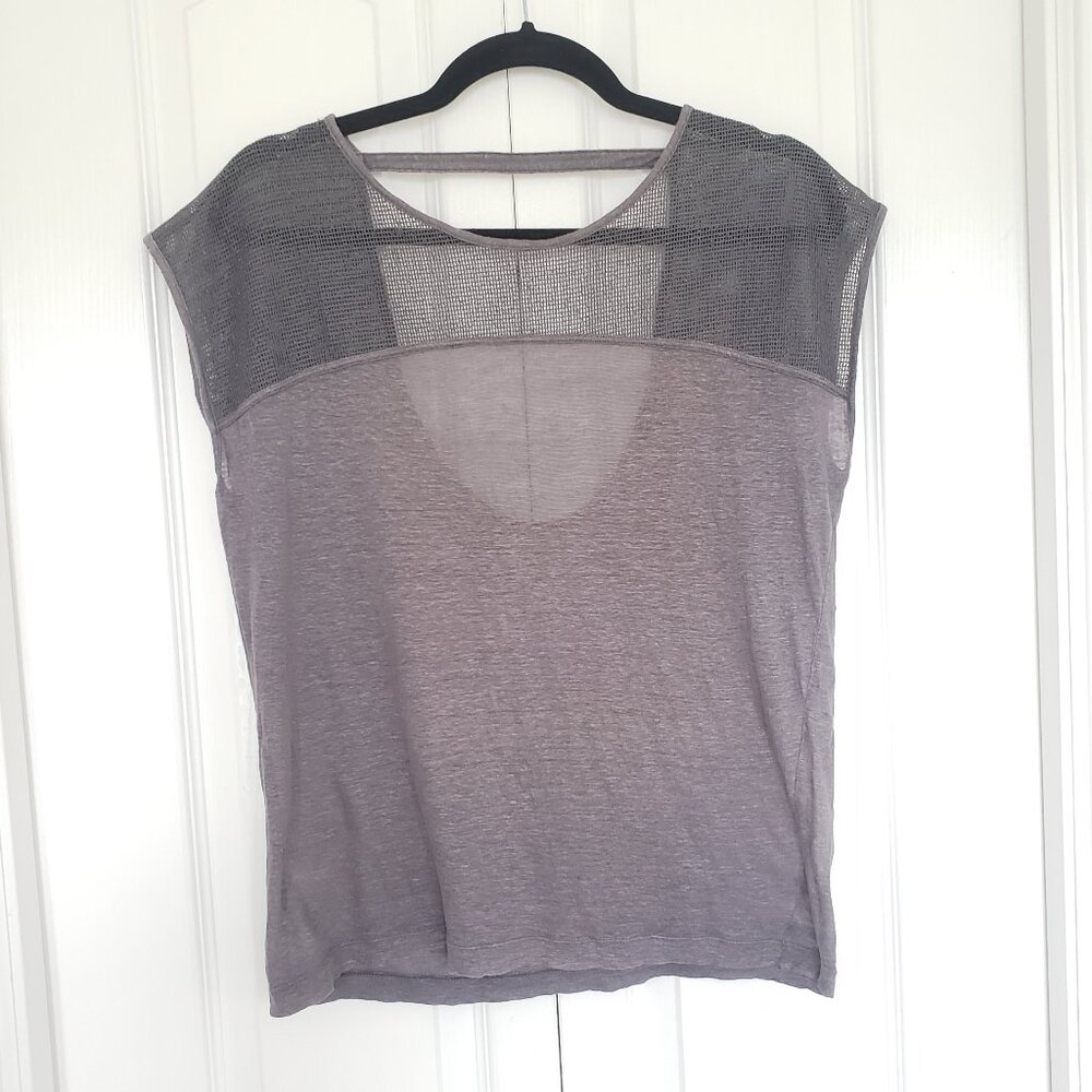 Club Monaco Grey Round Neck Sleeveless shirt with Mesh Detail